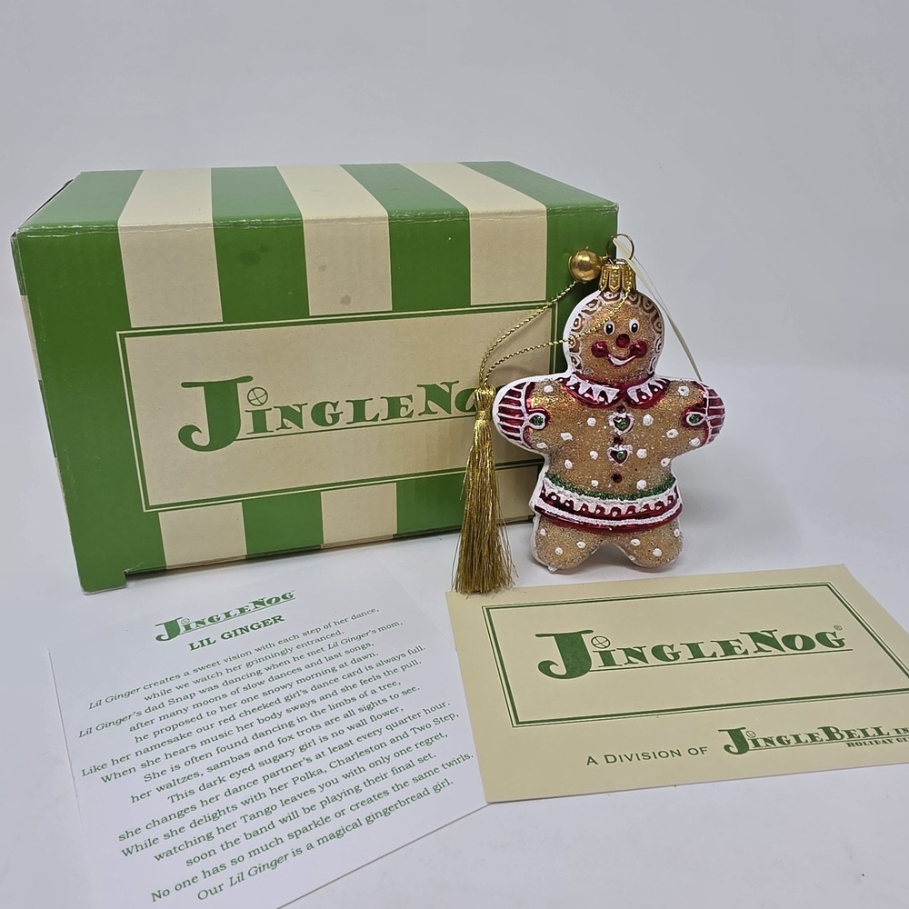 NIB JingleNog Lil Ginger Ornament #80392 Hand Blown & Painted in Poland